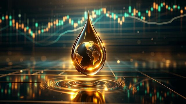 Golden energy droplet reflects dynamic energy stock market influenced by gas prices, investment trends, and global economic vitality for growth