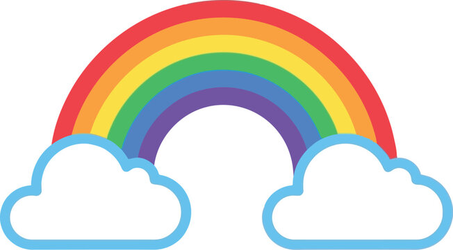 Vibrant rainbow arching over fluffy clouds symbolizing hope and happiness simple clean design vector