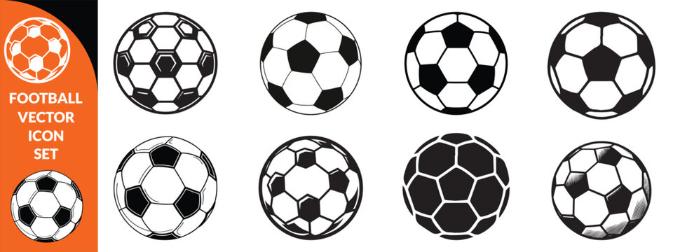 Football ball vector icon set. Soccer balls icons. soccer ball icons, football or soccer ball icon set in different styles, football simple black style, Vector illustration big  ball set.