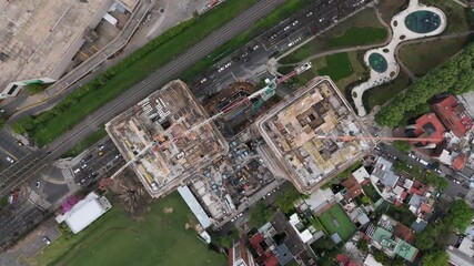 Aerial view of construction in Buenos Aires, cityscape, urban growth