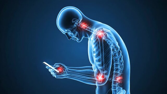 Digital Illustration of a Human Skeleton with Highlighted Joints Using a