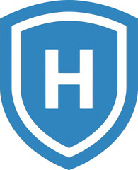 Fototapeta premium Blue shield icon with letter h inside representing security protection and safety emblem vector
