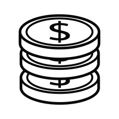 Outline icon of a stack of three dollar coins isolated on
