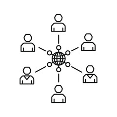 Simple line art icon representing global network connection and team communication isolated on