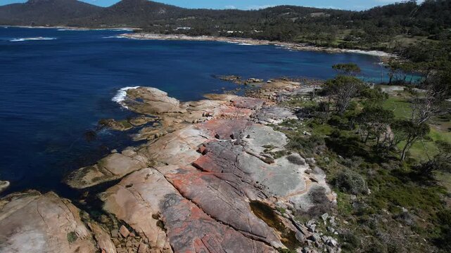 Bicheno Blowhole And Rice Beach In Tasmania, Australia - Aerial Shot