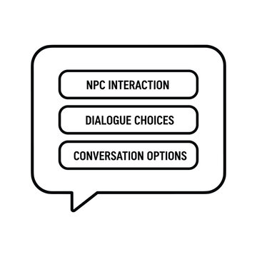 Outline icon of a speech bubble with three selectable options for game dialogue interaction