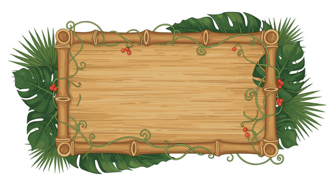 Design a stunning tropical getaway poster with this vibrant bamboo frame and lush foliage, perfect for summer events or travel advertisements