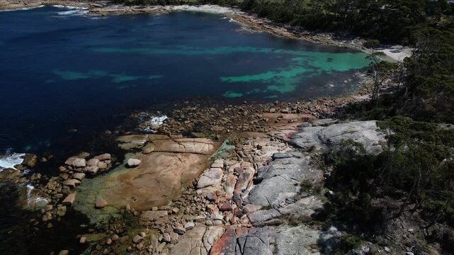 Bicheno Blowhole With Granite Rocks In Tasmania, Australia - Drone Shot