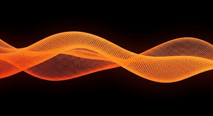 Dynamic wave comprised of luminous orange spheres on solid black backdrop