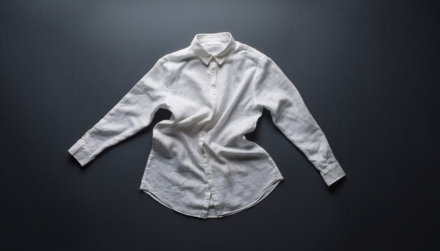 White linen shirt, casually wrinkled on a dark background, embodying effortless style and comfort, concept for fashion blogs, e-commerce, and lifestyle brands.