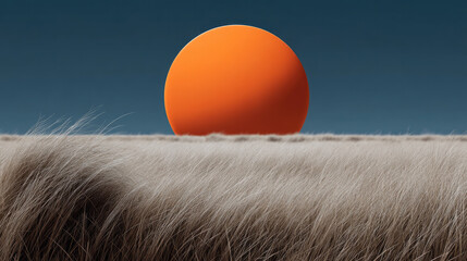 Fototapeta premium Giant orange sun setting over grassy hill with dramatic sky, peaceful landscape, nature beauty, serene evening atmosphere