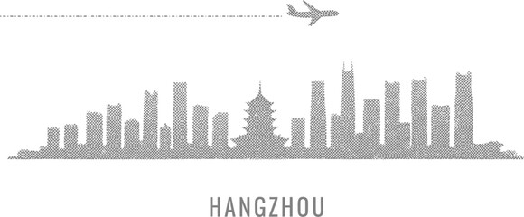 Fototapeta premium Hangzhou Skyline with Airplane Silhouette