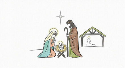 Celebrate the Joy of Christmas with this peaceful Nativity scene artwork, perfect for holiday cards, church bulletins, and spreading heartwarming cheer