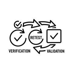 Verification retest validation process icon, a continuous quality assurance cycle isolated on