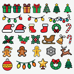 Christmas Icon Set Vector Art Illustration for Festive Holiday Decorations, Gifts, Winter Elements, and Seasonal Graphic Designs