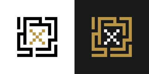 Obraz premium square labyrinth logo design inspiration with letter X