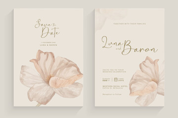Aesthetic Wedding Invitation Template with Brown Flower Watercolor