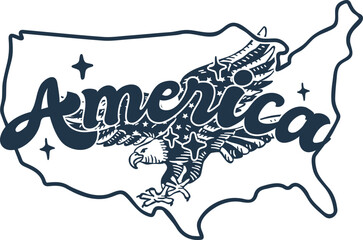 Patriotic USA map with eagle SVG, stars and stripes, 4th of July, t shirt sweatshirt print, laser cut ready file, silhouette, cricut, glowforge, fourth of july, independence, flying bird