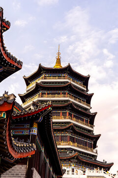 Golden Spire Pagoda Temple in Guiyang, China with Ancient Architecture
