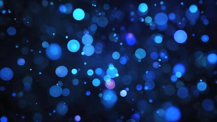 Blue bokeh light circles scattered across a dark background. Concept Blue Bokeh Circles, Night Photography, Light Orbs, Shallow Depth of Field, Abstract Glow