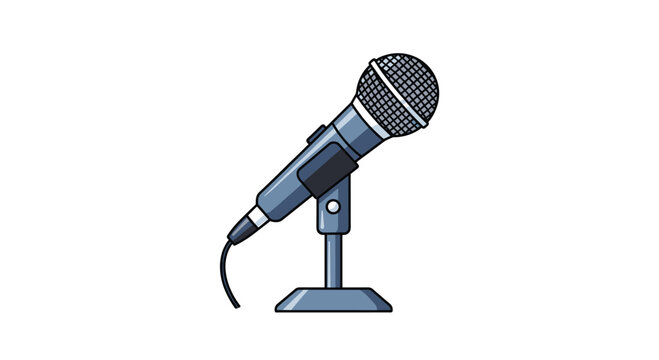 A professional dynamic microphone on a small desktop stand illustrated in a clean cartoon style on a plain white background.