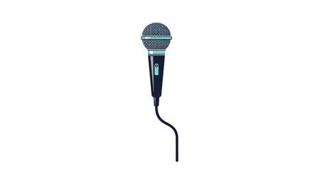 Obraz premium A professional dynamic vocal microphone with a blue-green grille and a black cable shown in a simple flat design style illustration.