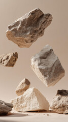 several real, solid stones, freely suspended