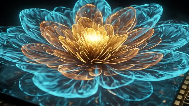 Futuristic Technology: Abstract Digital Flower Blooming on Circuit Board Animation