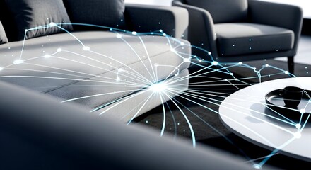 Futuristic Living Room Network: Glowing Connections on Modern Fu
