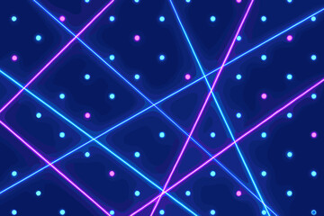 Neon grid with glowing blue and pink dots on dark background