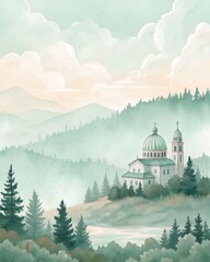 church in the mountain illustration