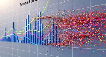 Revenue Forecast Graph with Colorful Particle Explosion Represen