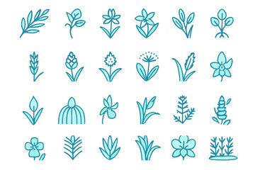 Fototapeta premium Set of decorative flower and foliage icons in line style