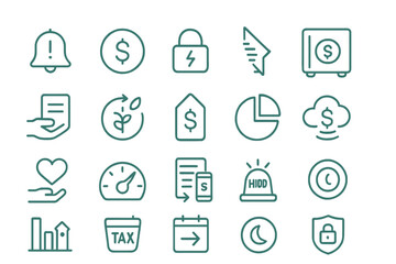 Fototapeta premium Set of financial and security icons with neon glow effect