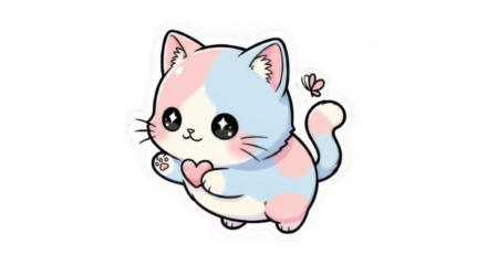 Kawaii cartoon cat with trans colors holding heart, cute illustration