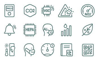 Fototapeta premium Smart sensor line icons for air quality and health tracking