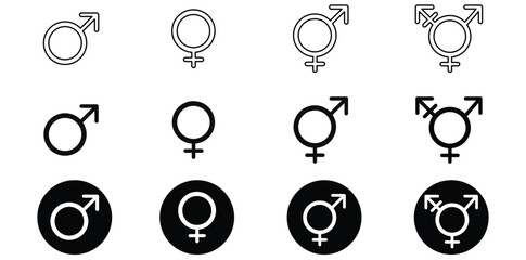 flat style gender symbols set male female transgender sign symbol vector illustration.