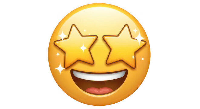Shiny yellow emoji with star eyes and a happy, impressed smile