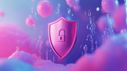 A vibrant, modern interpretation of digital security. The shield symbolizes protection in a colorful environment. This image inspires confidence in safety online. Generative AI