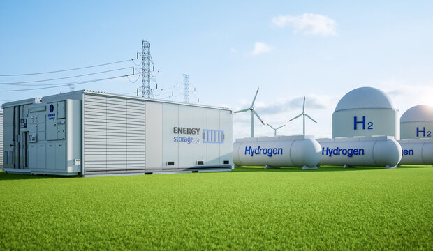 Group of energy storage systems or battery container units with various sources of energy