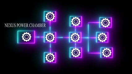 Nexus Power Chamber Abstract Network of Glowing Gears and Lines on Black Background technology connection - Powered by Adobe
