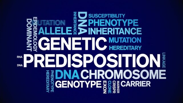 Genetic Predisposition animated word cloud-text design animation tag kinetic typography seamless loop.