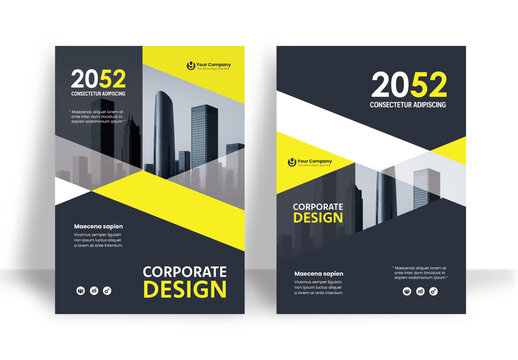 Business Report Cover Template &ndash; Yellow and Black Geometric Layout (A4)	

