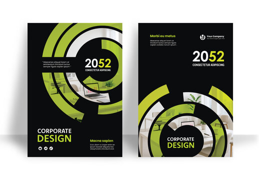 Business Report Cover Template &ndash; Green and Black Geometric Layout (A4)	
