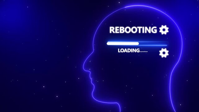 Human Head Profile With Rebooting loading in Mind. Business creativity and Innovation concept. Abstract Illustration for creative thinking, strategic planning technology, and Futuristic vision.