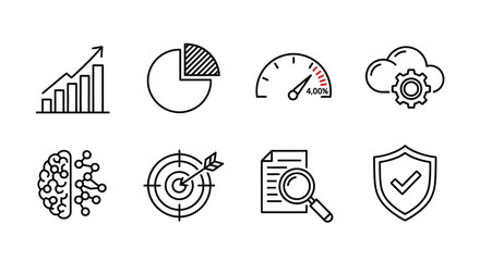 Data analysis and business intelligence icons for presentation use