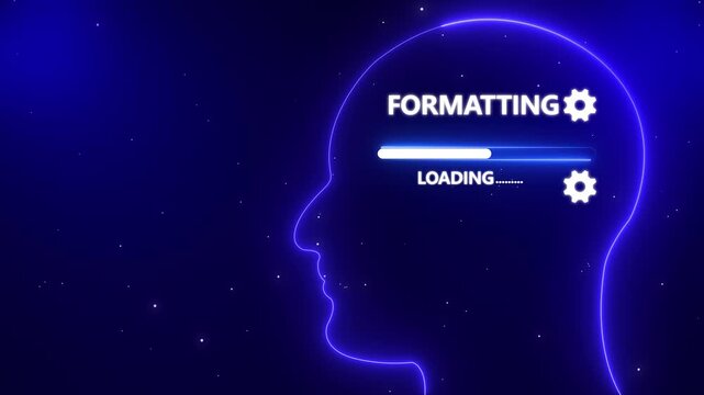 Human Head Profile With Formatting loading in Mind. Business creativity and Innovation concept. Abstract Illustration for creative thinking, strategic planning technology, and Futuristic vision.