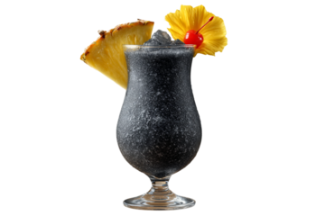 Fancy charcoal pina colada cocktail isolated on transparent background