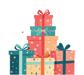 Festive Gift each with unique patterns and ribbons. The presents are accompanied by a small. Vector illustration