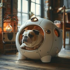 Dog in a Modern Pet Bed